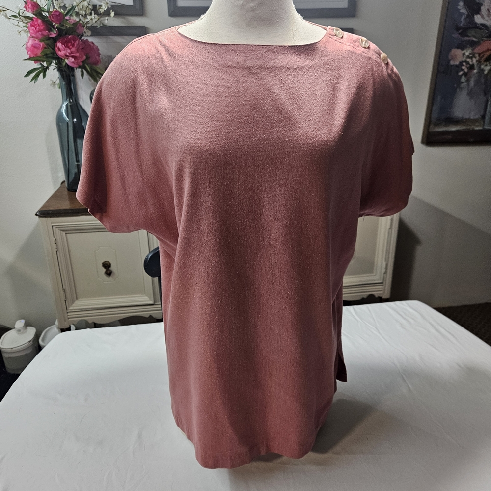 Vintage L.L.Bean 100% Matka Silk Shell Top in Dusty Rose  Linen-Look Silk Size L